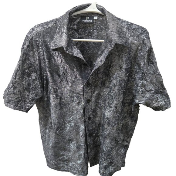 Mod Vintage Positano Shirt Mens Large Silver Button Up Disco shirt - Picture 1 of 6